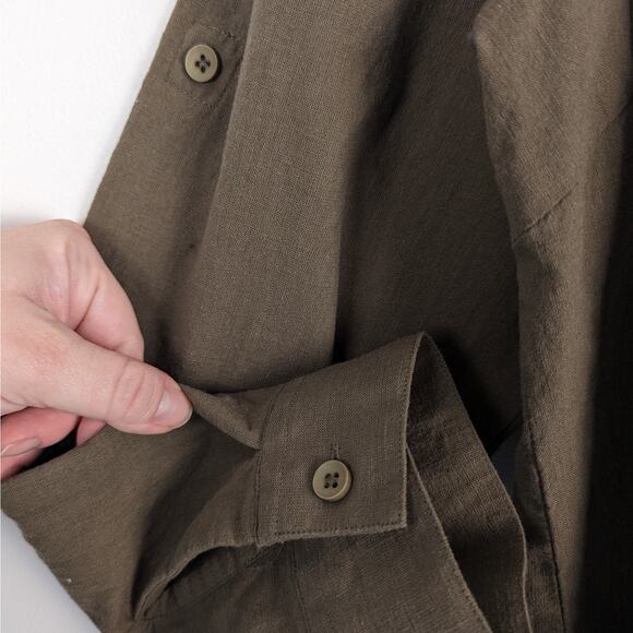 Semaro Olive Green Button Down‎ Cotton Linen Blend Blouse Size XL - Picture 4 of 8